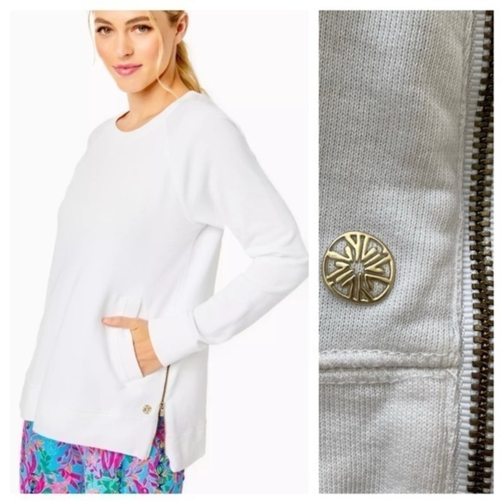 Lilly Pulitzer Luxletic Resort White Beach Comber Pullover Sweatshirt XS